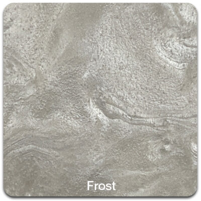 A textured sample tile in a silvery-grey color labeled "Frost" at the bottom center.