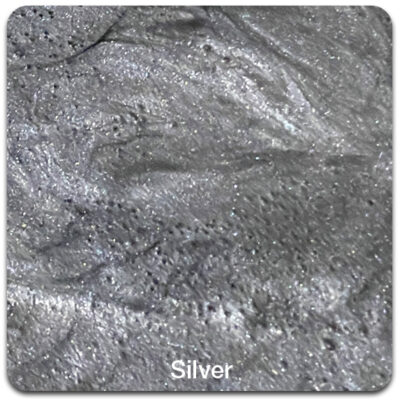 Close-up of a textured, shiny silver surface with the word "Silver" labeled at the bottom.