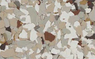 Scattered chips in various shades of beige, brown, gray, and white cover the surface, creating a speckled pattern.